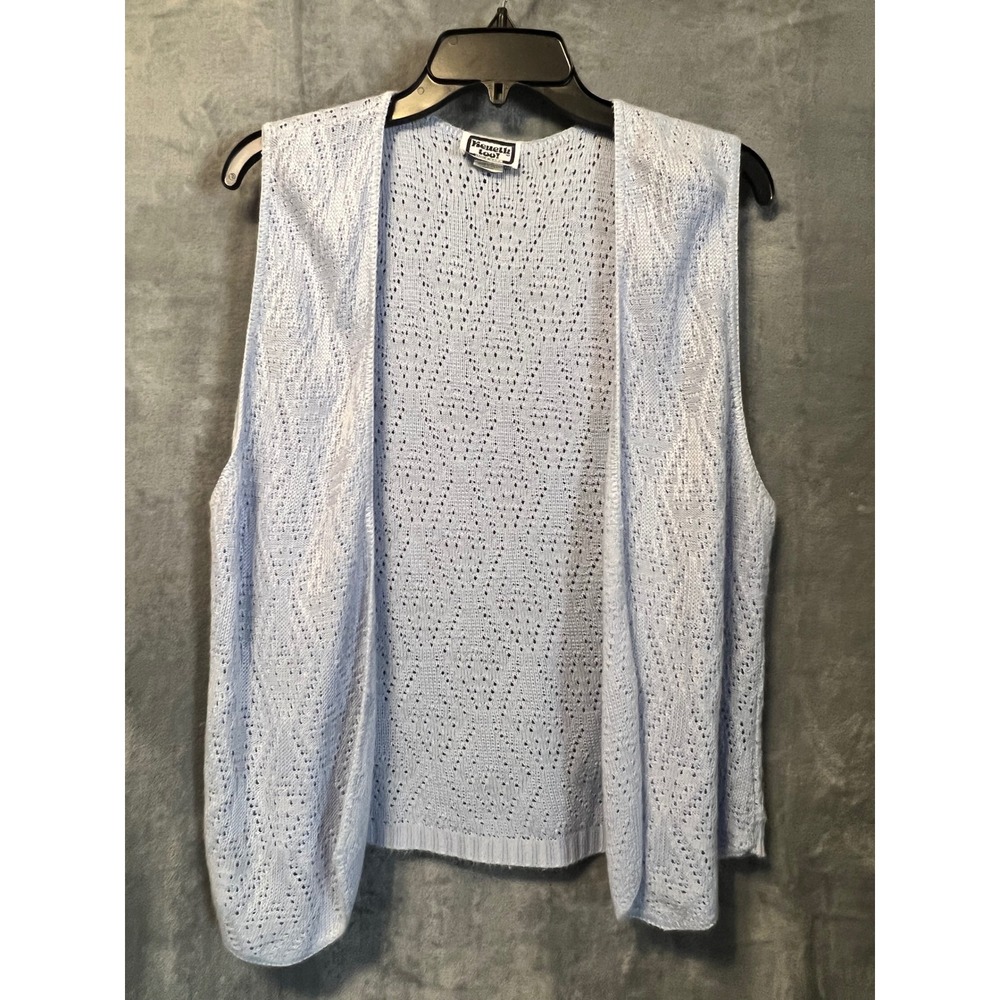 Vintage‎ Kenneth Too! Open Knit Vest Light Blue USA Made Large Sleeveless 80s US